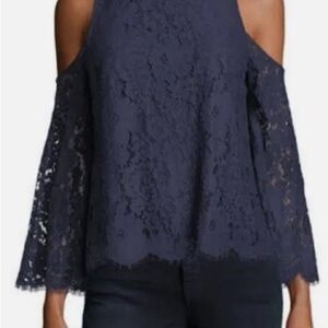 Joie Blue Lace Cold Shoulder Blouse
